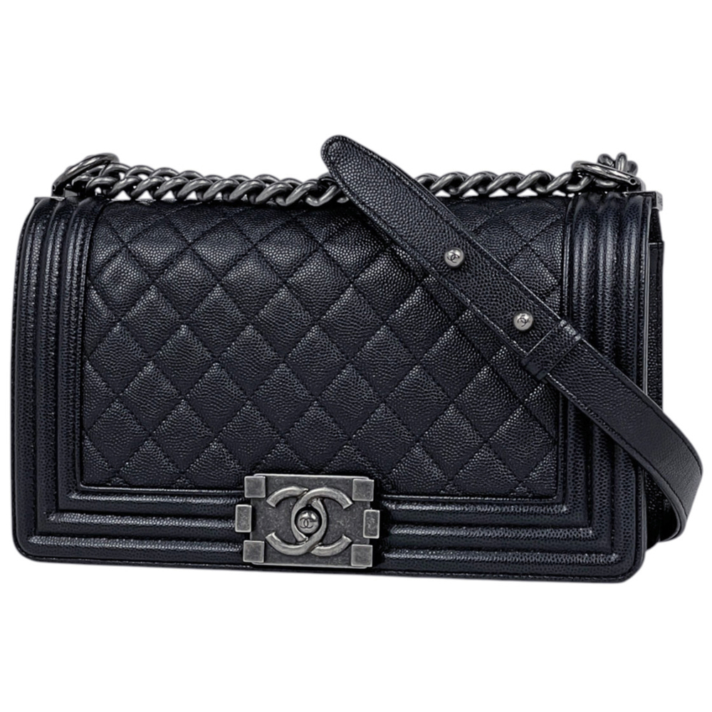 Chanel Boy Shoulder Bag, Coco Mark, Caviar Leather, Black, Women's